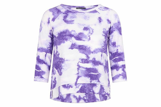 Marks and Spencer Women Purple UK 16 Tie Dye 3/4 Sleeve T-Shirt