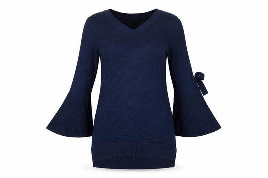 Isaac Mizrahi Live Women Blue XS V-Neck Bell Sleeve Tunic Jumper