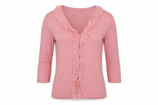 Kaliko Women Pink Size 10 Ruffle V-Neck 3/4 Sleeve Cardigan