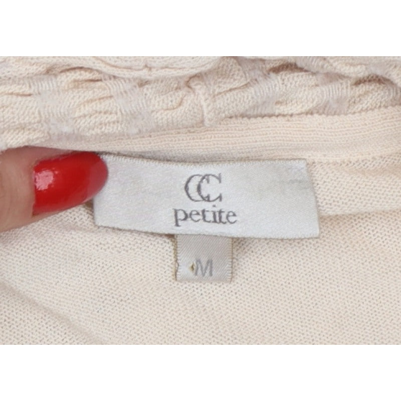 CC Petite Women’s Ivory M Open Knit Ruffle Cardigan