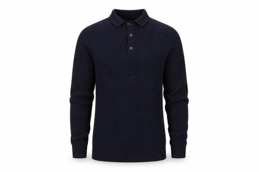New Look Men Blue M Rib Knit Collared Henley Jumper Cotton Blend