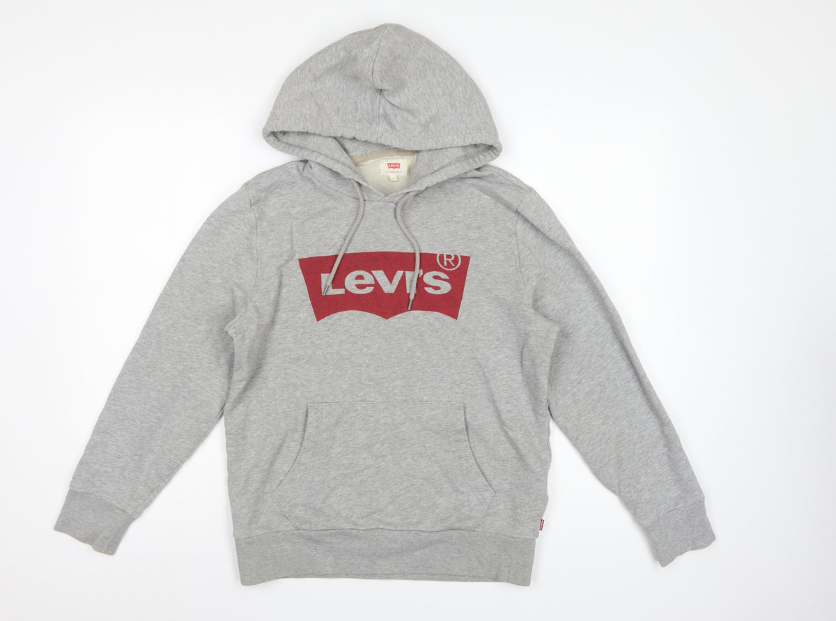 Levi's Teens Grey S Logo Pullover Hoodie Cotton Drawstring Pocket