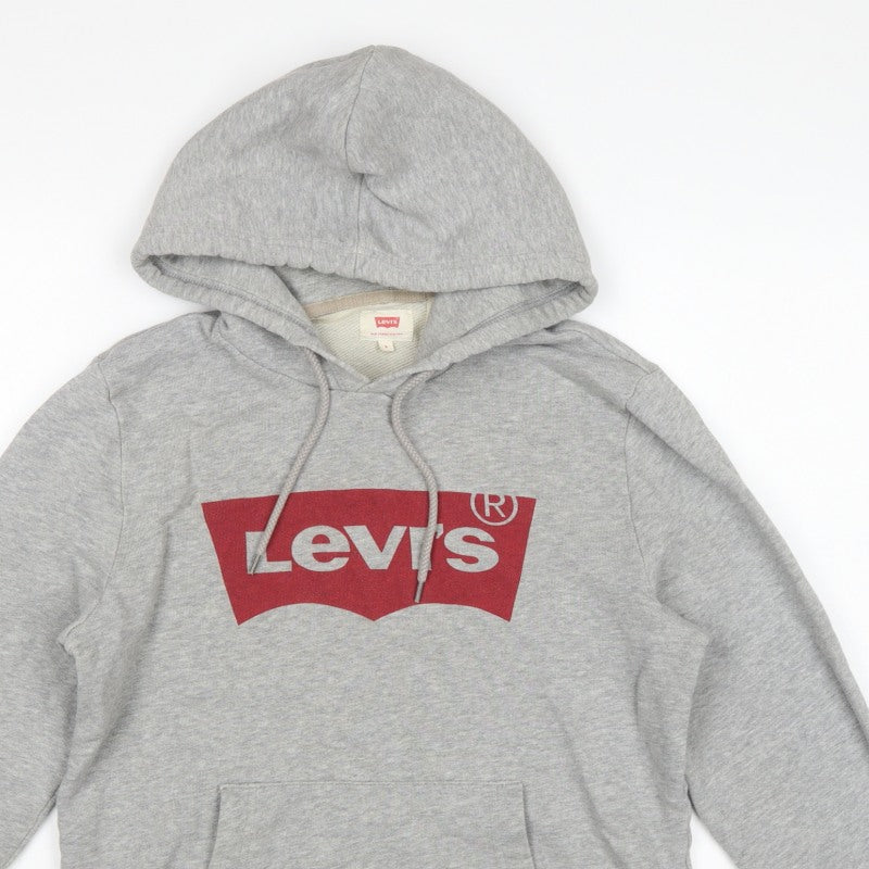 Levi's Teens Grey S Logo Pullover Hoodie Cotton Drawstring Pocket