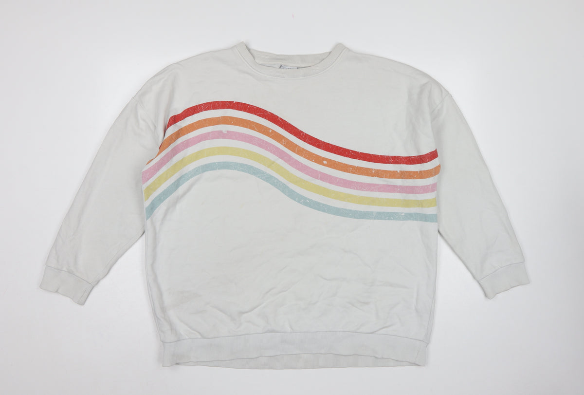 Next Women Ivory UK 20 Rainbow Stripe Crew Neck Pullover Sweatshirt
