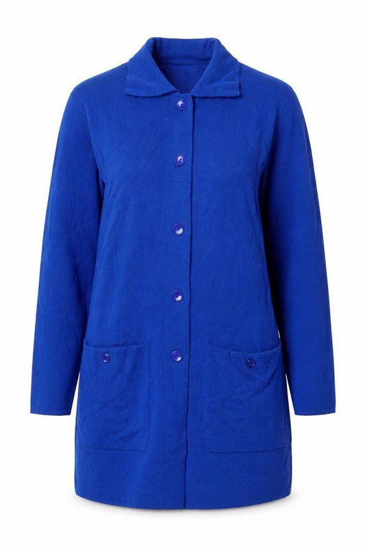 Viyella Women Blue L Collared Longline Button Knit Cardigan Pockets