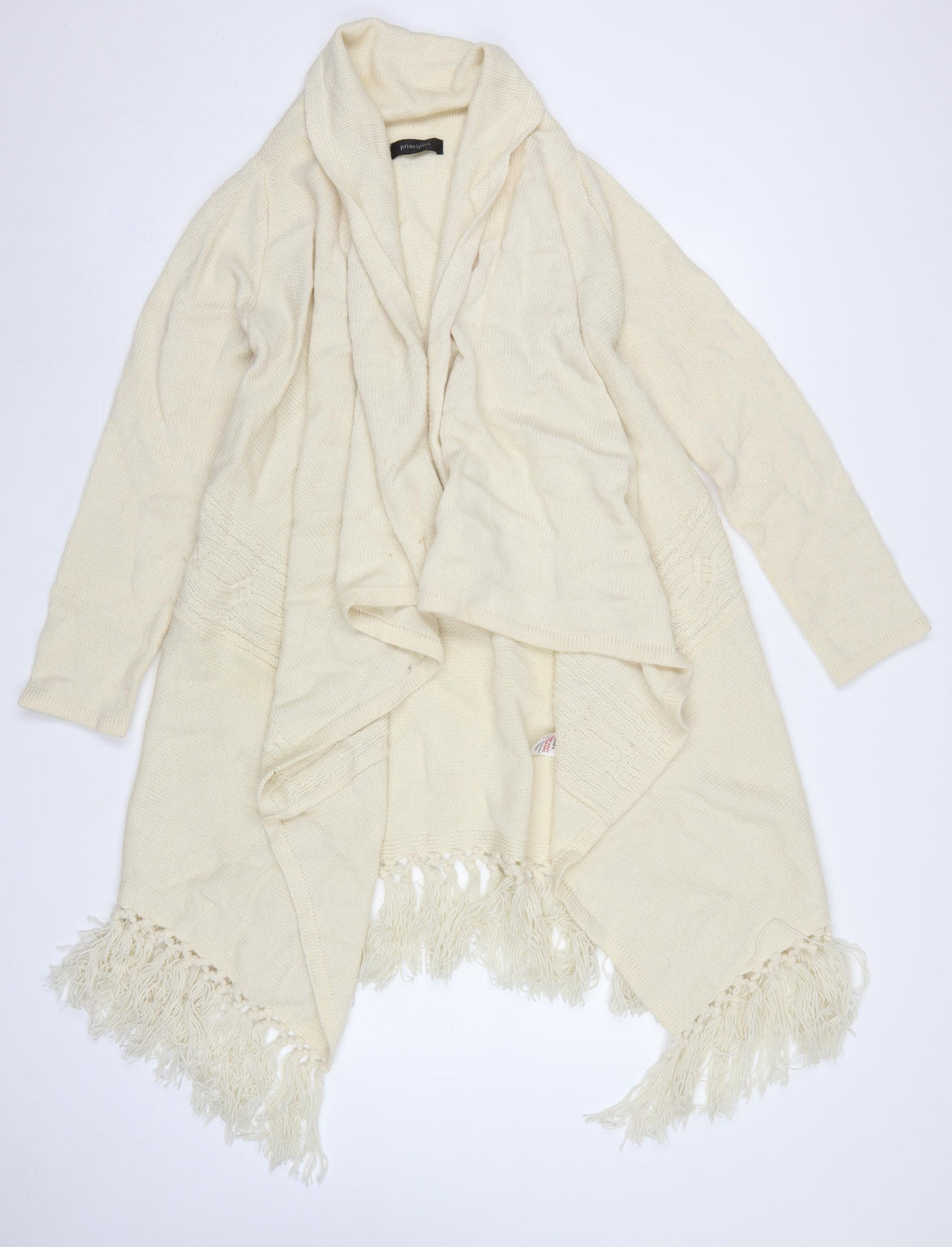 Principles Women Ivory S Open Fringe Cable Knit Cardigan