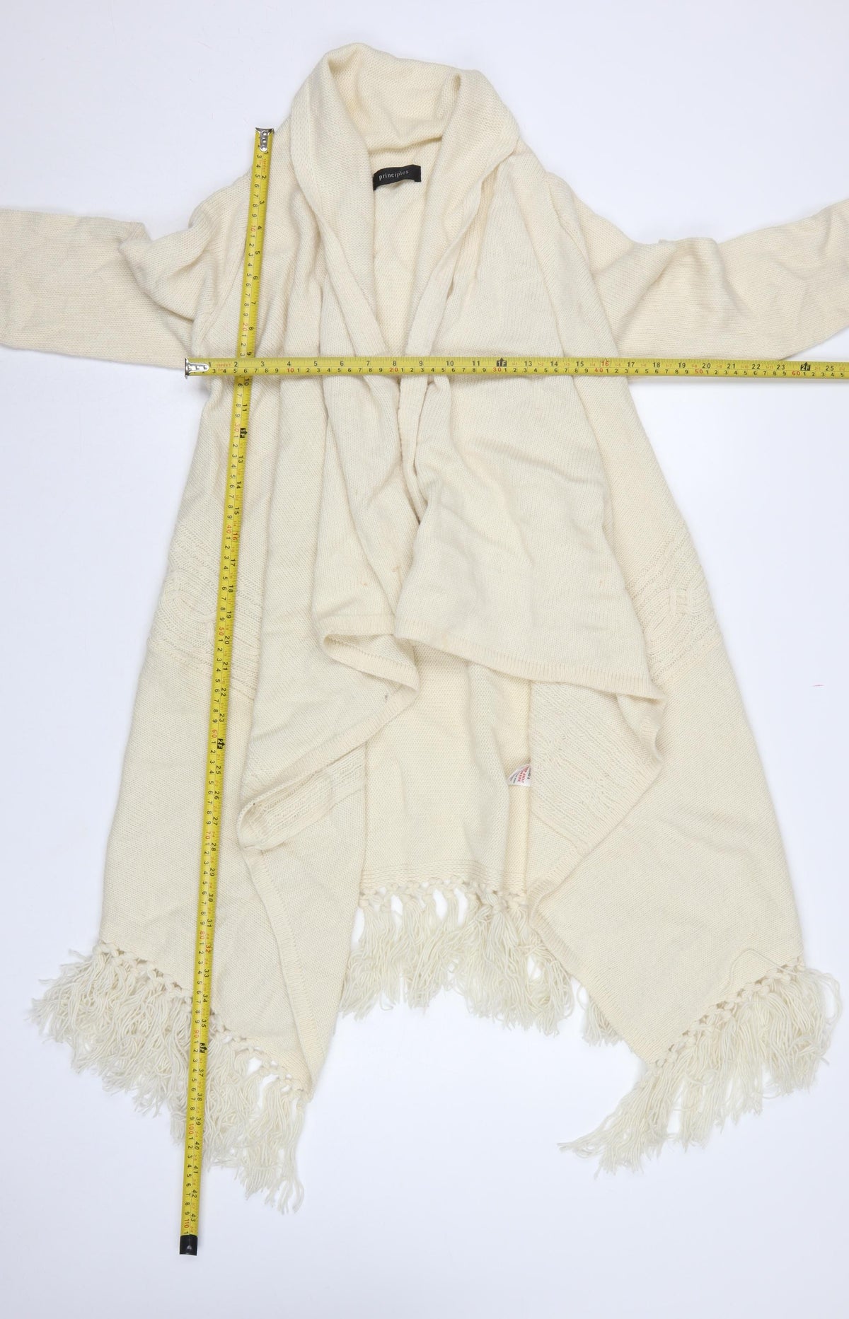 Principles Women Ivory S Open Fringe Cable Knit Cardigan