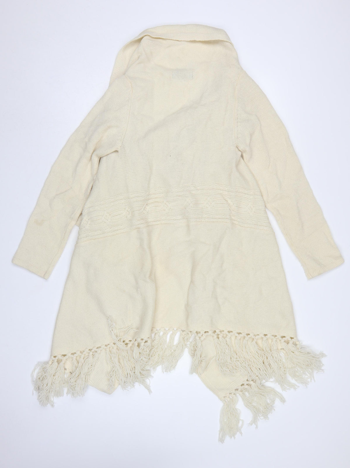 Principles Women Ivory S Open Fringe Cable Knit Cardigan