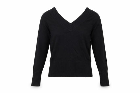 Naadam Women Black M Silk Cashmere V-Neck Long Sleeve Pullover Jumper
