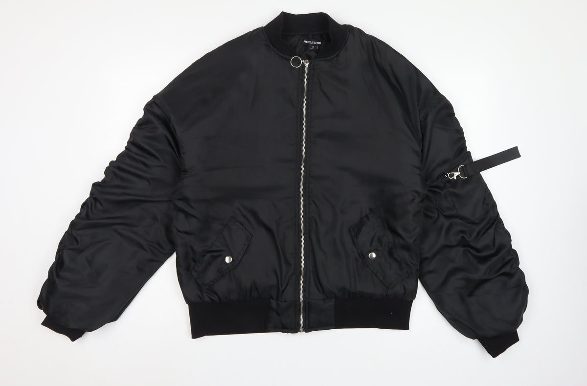 PrettyLittleThing Women Black XS Padded Bomber Jacket Zip