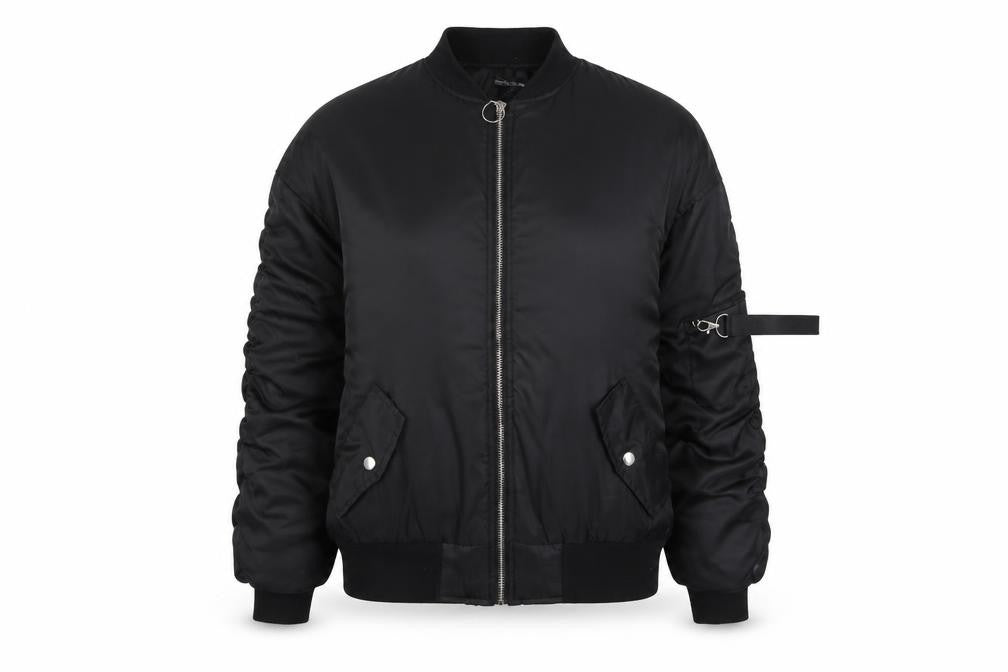 PrettyLittleThing Women Black XS Padded Bomber Jacket Zip