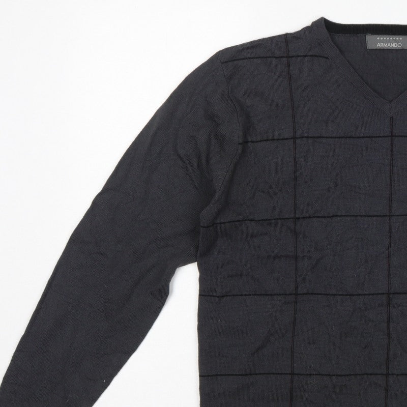 Armando Men's Black M V-Neck Geometric Knit Pullover Jumper