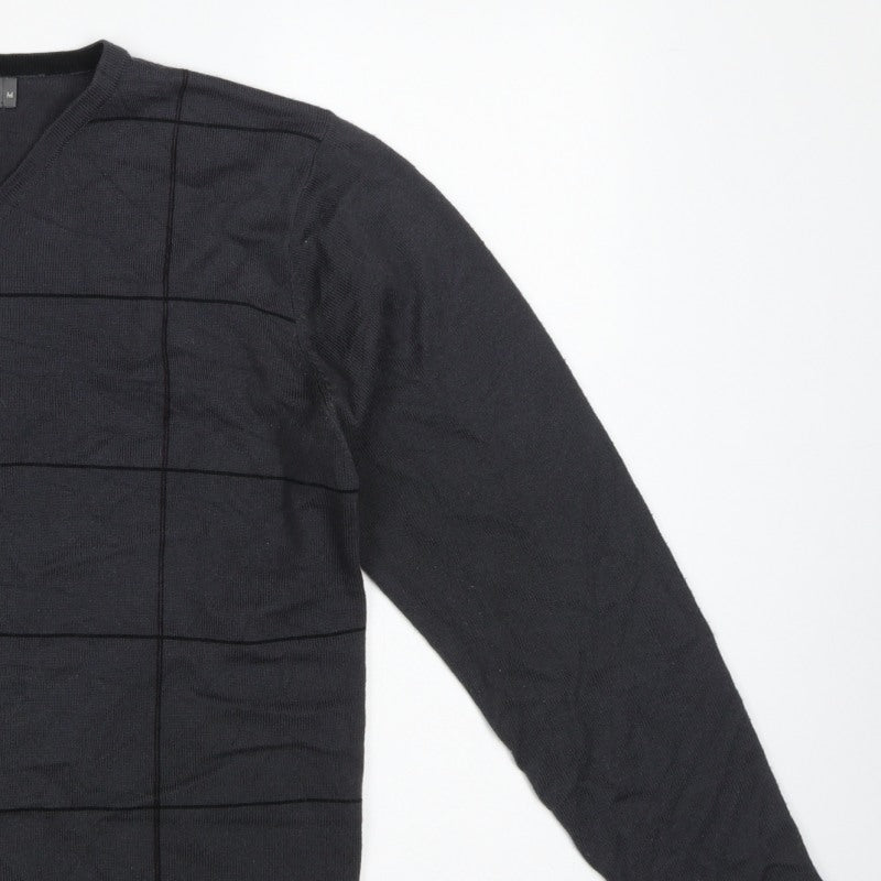 Armando Men's Black M V-Neck Geometric Knit Pullover Jumper
