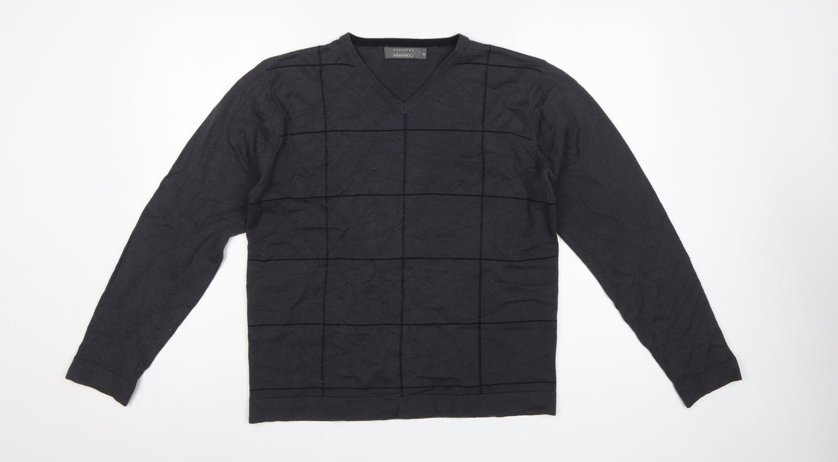 Armando Men's Black M V-Neck Geometric Knit Pullover Jumper