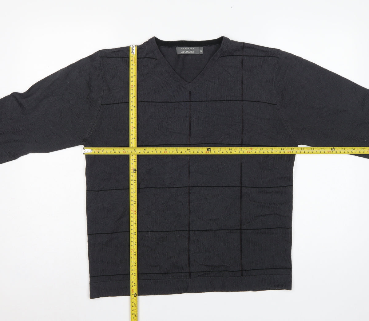 Armando Men's Black M V-Neck Geometric Knit Pullover Jumper