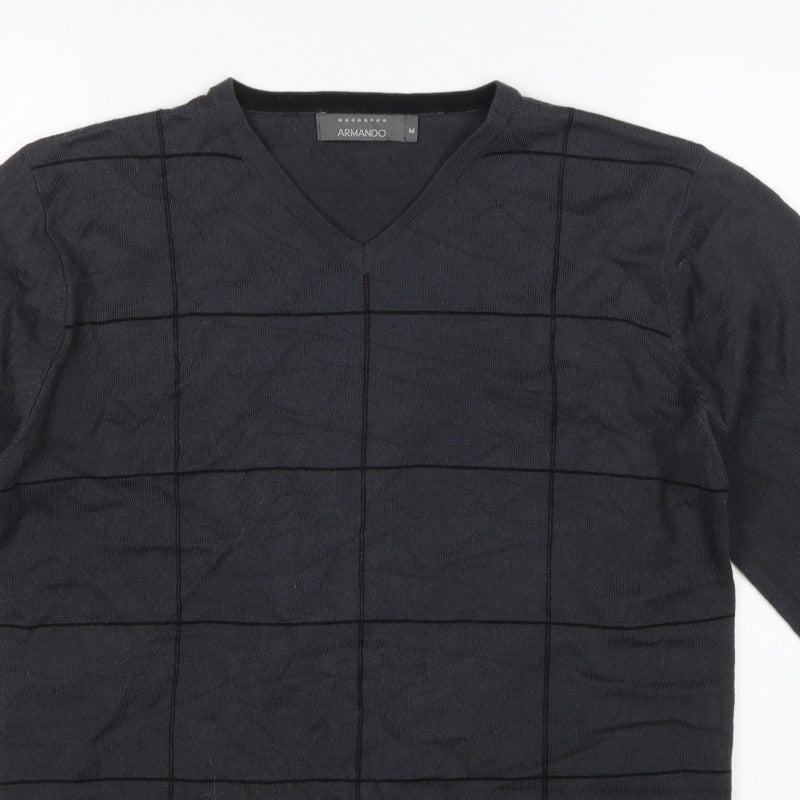 Armando Men's Black M V-Neck Geometric Knit Pullover Jumper