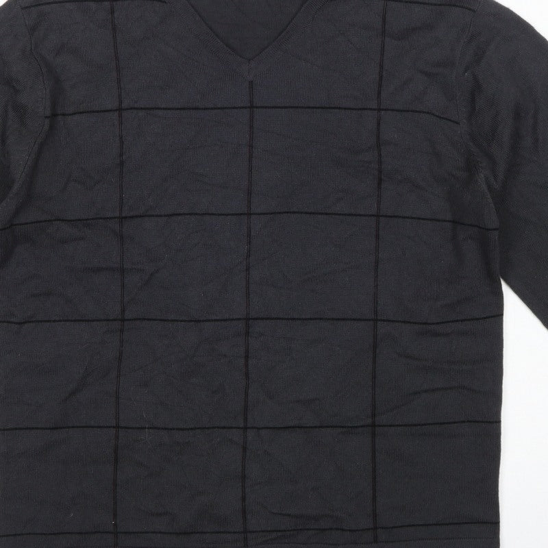Armando Men's Black M V-Neck Geometric Knit Pullover Jumper