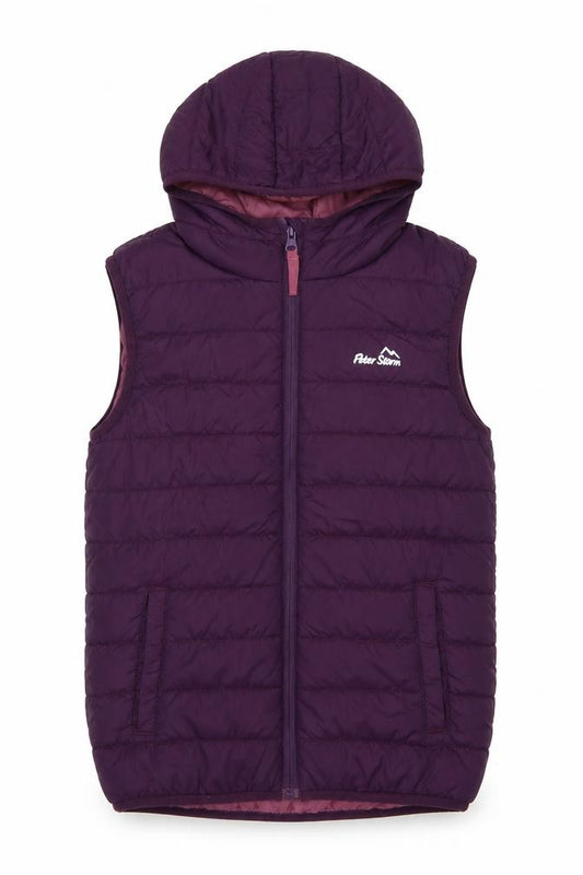 Peter Storm Girls Purple 11-12 Years Hooded Quilted Padded Gilet Waistcoat