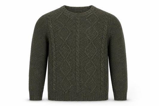 Marks and Spencer Men Green L Cable Knit Crew Neck Jumper