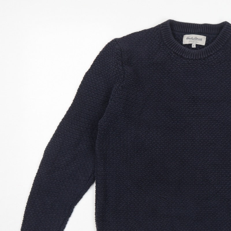 Hardy Amies Men’s Blue M Cotton Textured Crew Neck Pullover Jumper