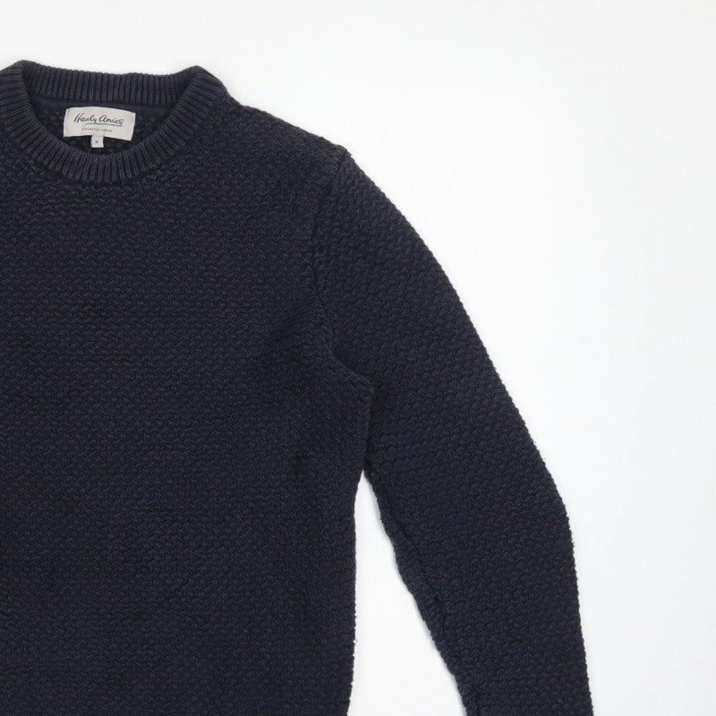 Hardy Amies Men’s Blue M Cotton Textured Crew Neck Pullover Jumper