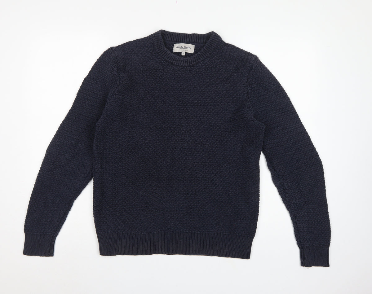 Hardy Amies Men’s Blue M Cotton Textured Crew Neck Pullover Jumper