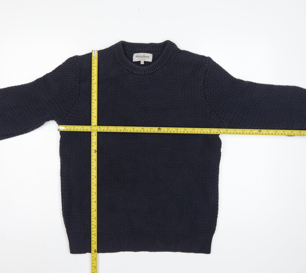 Hardy Amies Men’s Blue M Cotton Textured Crew Neck Pullover Jumper