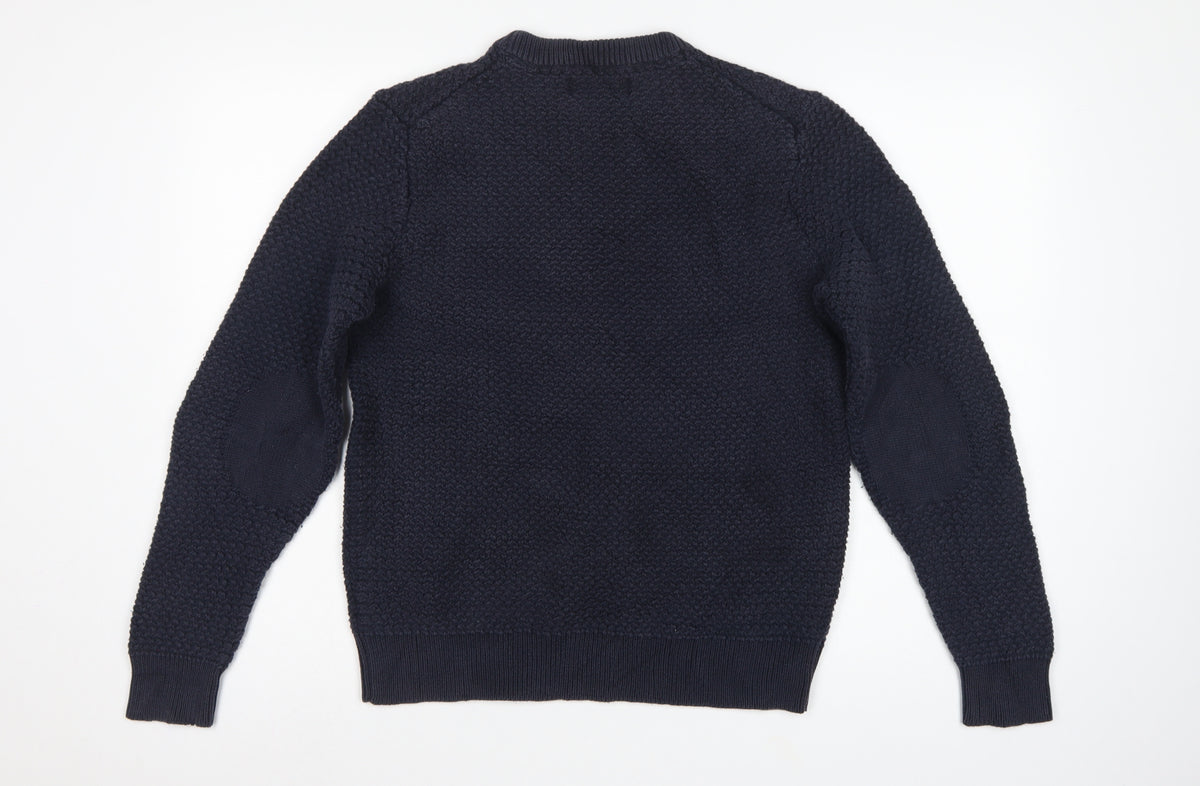 Hardy Amies Men’s Blue M Cotton Textured Crew Neck Pullover Jumper