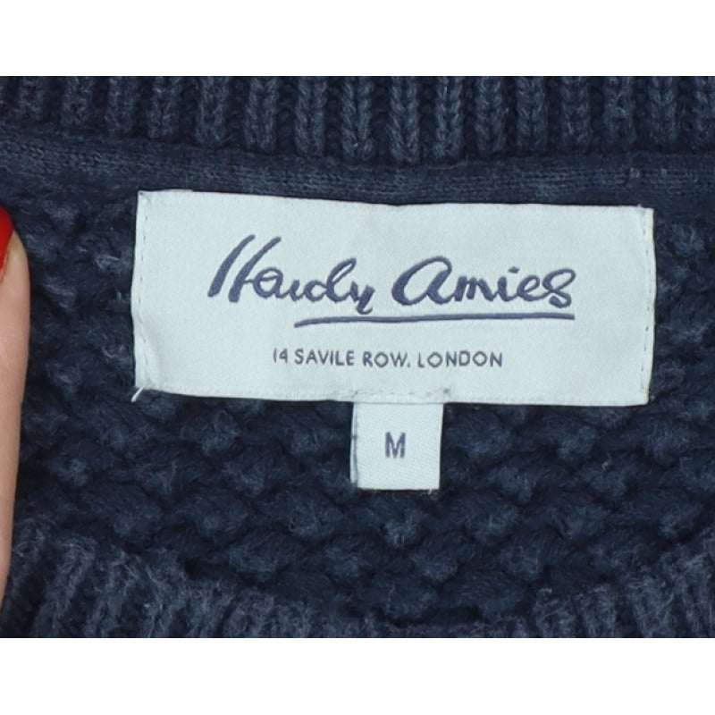 Hardy Amies Men’s Blue M Cotton Textured Crew Neck Pullover Jumper
