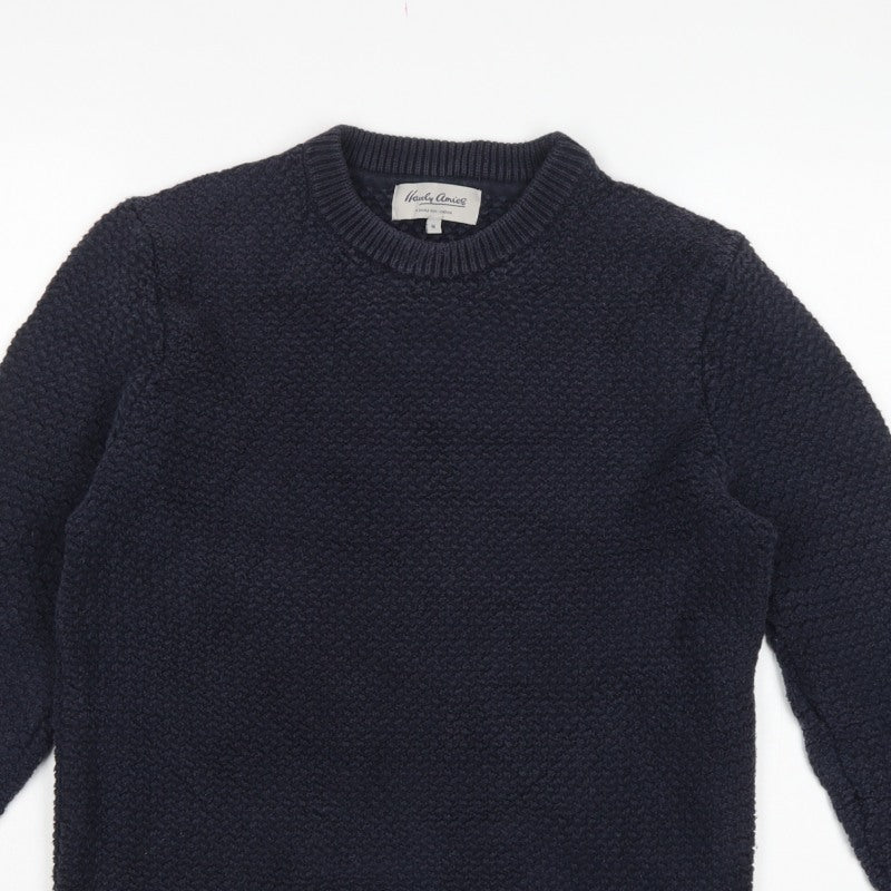 Hardy Amies Men’s Blue M Cotton Textured Crew Neck Pullover Jumper