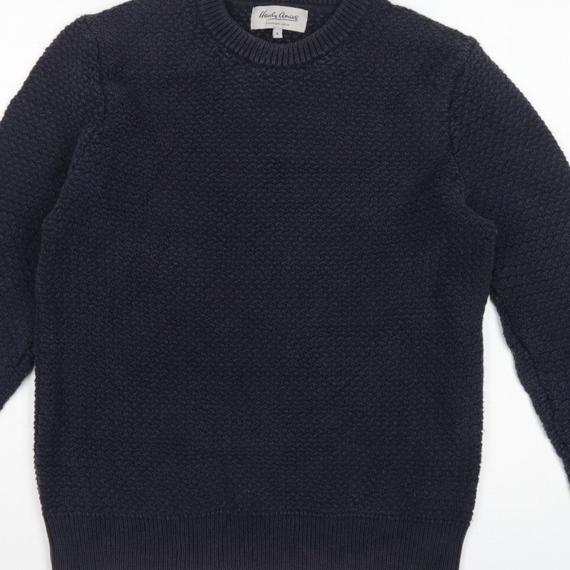 Hardy Amies Men’s Blue M Cotton Textured Crew Neck Pullover Jumper