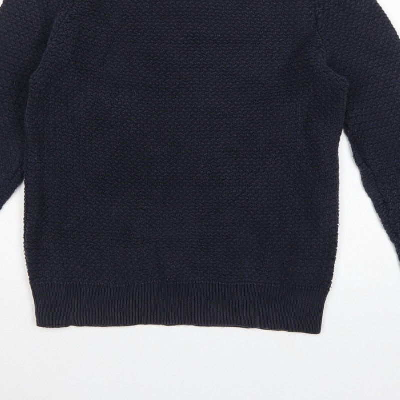 Hardy Amies Men’s Blue M Cotton Textured Crew Neck Pullover Jumper