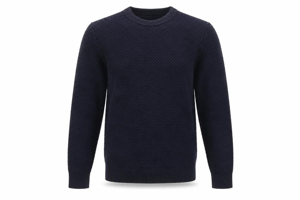 Hardy Amies Men’s Blue M Cotton Textured Crew Neck Pullover Jumper