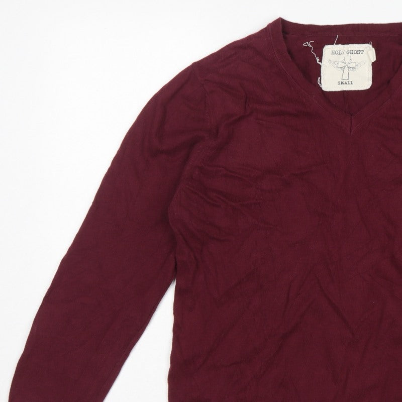 Holy Ghost Men's Red Cotton V-Neck Pullover Jumper Small Logo