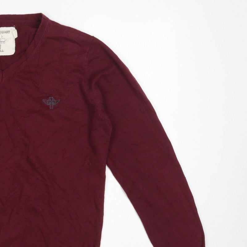 Holy Ghost Men's Red Cotton V-Neck Pullover Jumper Small Logo