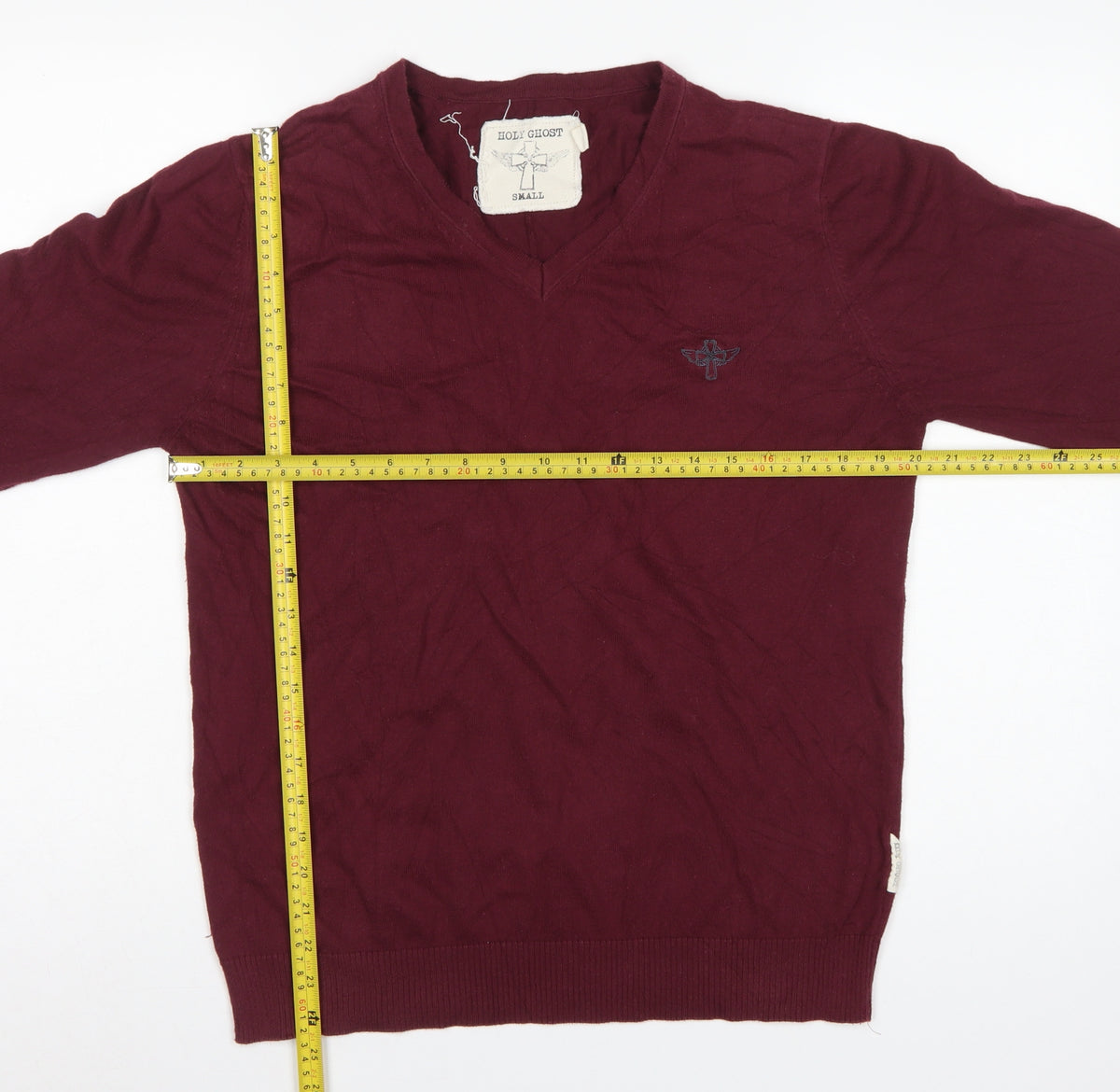 Holy Ghost Men's Red Cotton V-Neck Pullover Jumper Small Logo