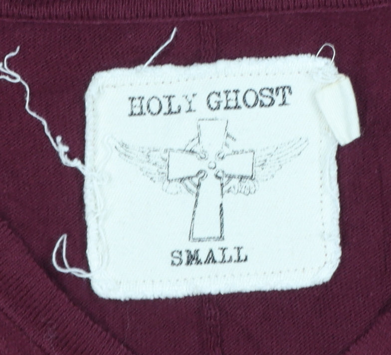 Holy Ghost Men's Red Cotton V-Neck Pullover Jumper Small Logo