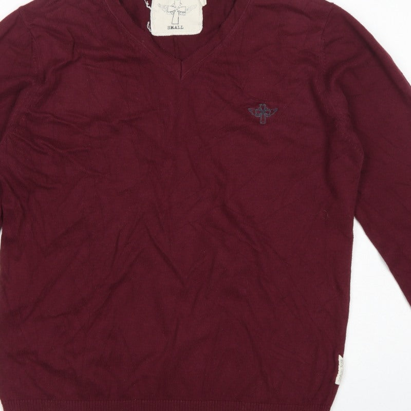 Holy Ghost Men's Red Cotton V-Neck Pullover Jumper Small Logo