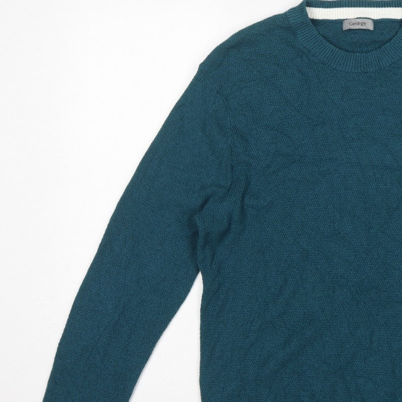 George Men’s Teal Blue Cotton Crew Neck Knit Jumper L