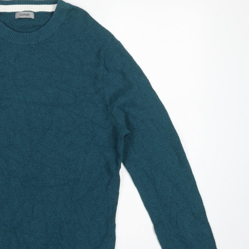George Men’s Teal Blue Cotton Crew Neck Knit Jumper L