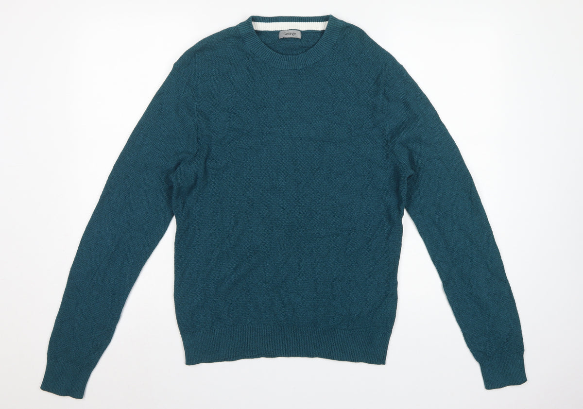 George Men’s Teal Blue Cotton Crew Neck Knit Jumper L