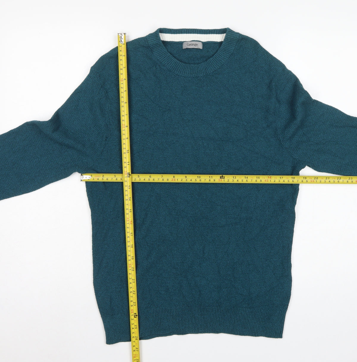 George Men’s Teal Blue Cotton Crew Neck Knit Jumper L