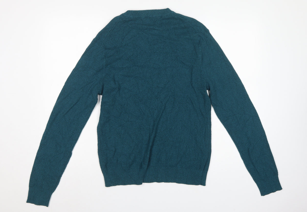 George Men’s Teal Blue Cotton Crew Neck Knit Jumper L