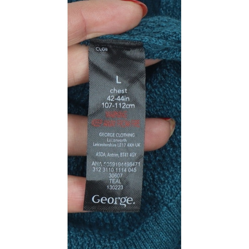 George Men’s Teal Blue Cotton Crew Neck Knit Jumper L