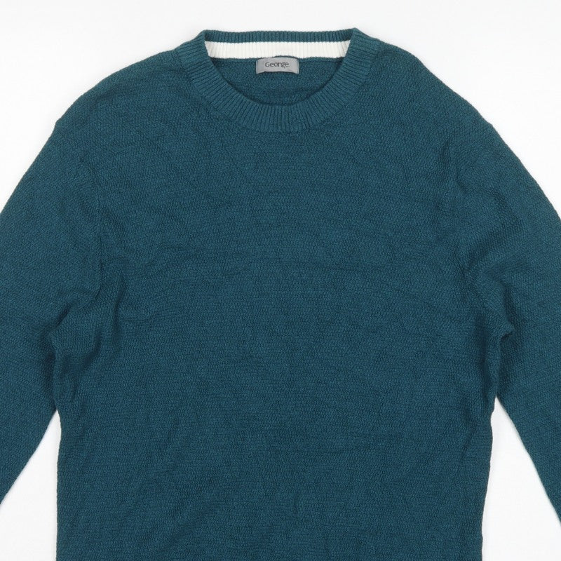 George Men’s Teal Blue Cotton Crew Neck Knit Jumper L