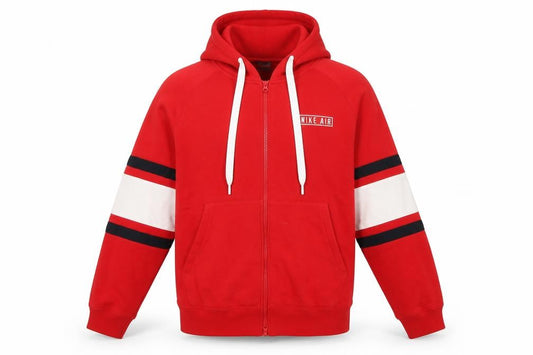 Nike Air Men's Red L Full Zip Hooded Fleece Sweatshirt Striped