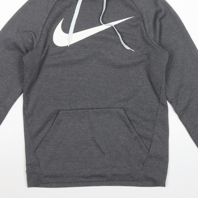 Nike Men’s Grey Small Dri-FIT Swoosh Logo Pullover Hoodie