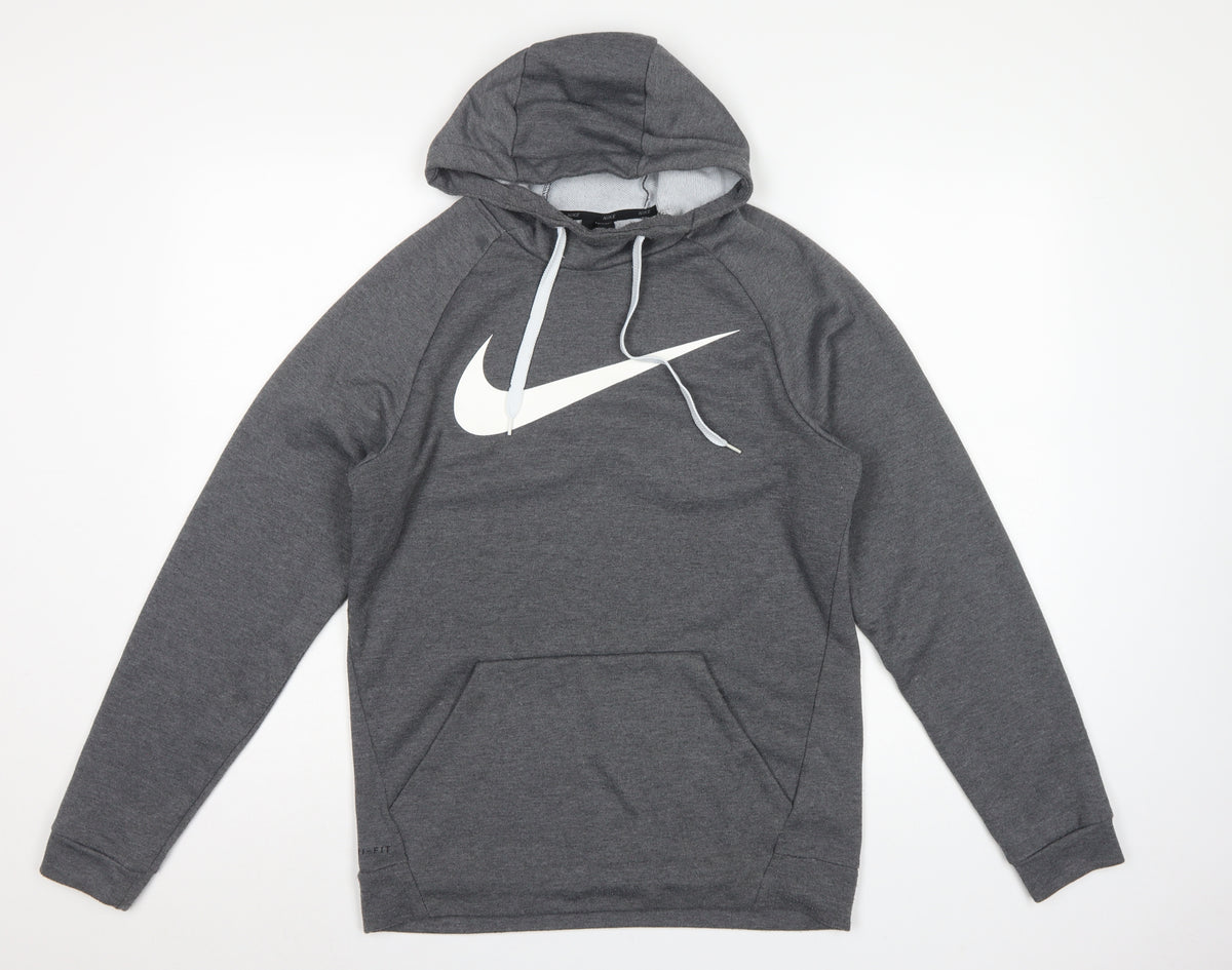 Nike Men’s Grey Small Dri-FIT Swoosh Logo Pullover Hoodie