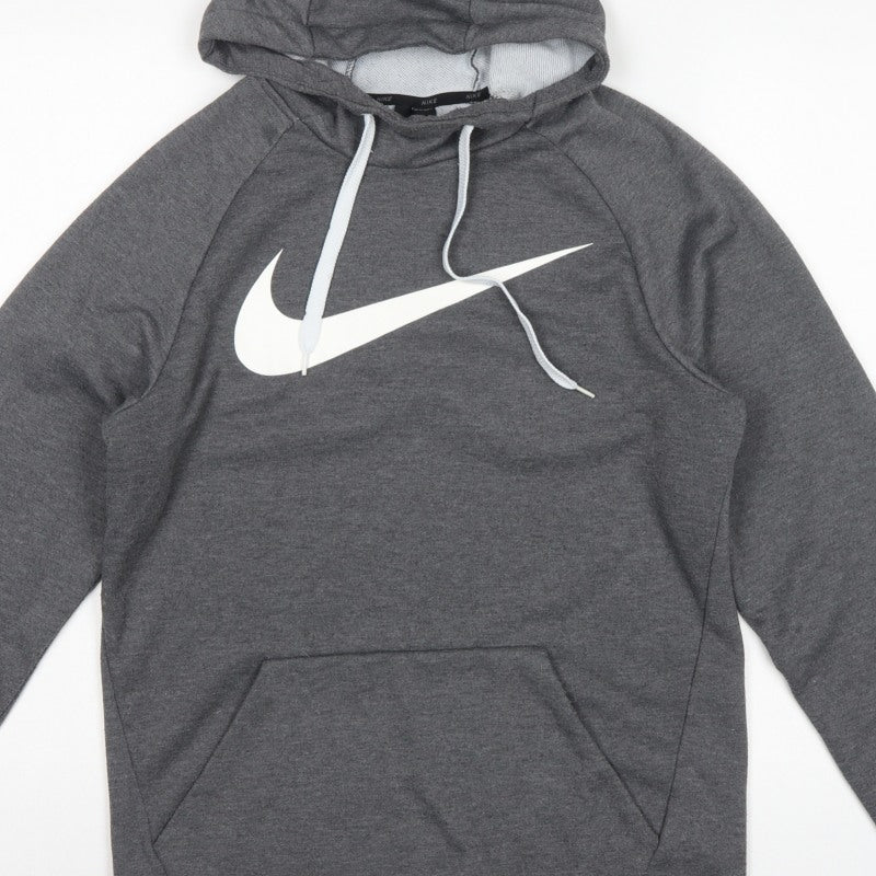 Nike Men’s Grey Small Dri-FIT Swoosh Logo Pullover Hoodie