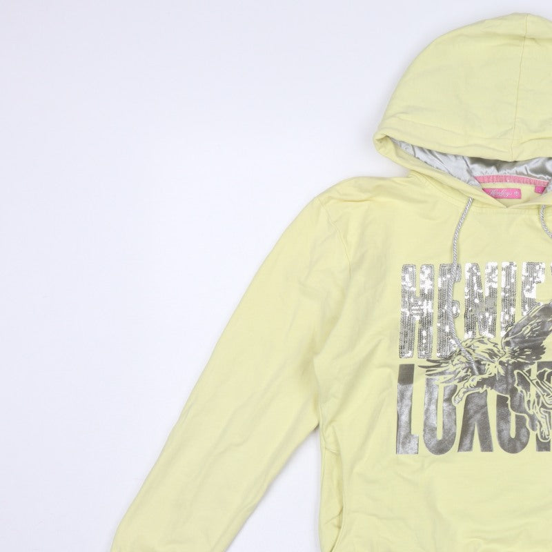 Henleys Women Yellow UK 2 Pullover Hoodie Sequin Eagle Graphic
